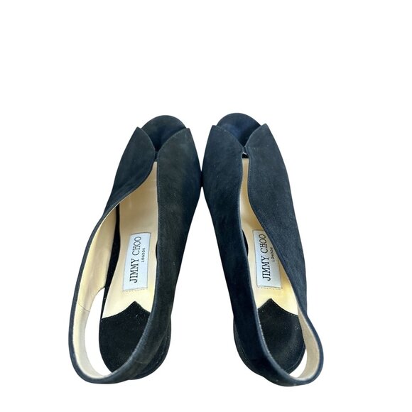 Jimmy Choo Black Suede Peep-Toe Slingback Heels - Picture 7 of 12